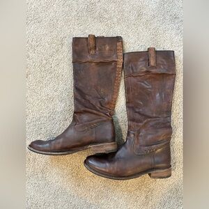 Frye Brown Tall Riding Boot Full Grain Leather Rugged Detail Size 8.5 B